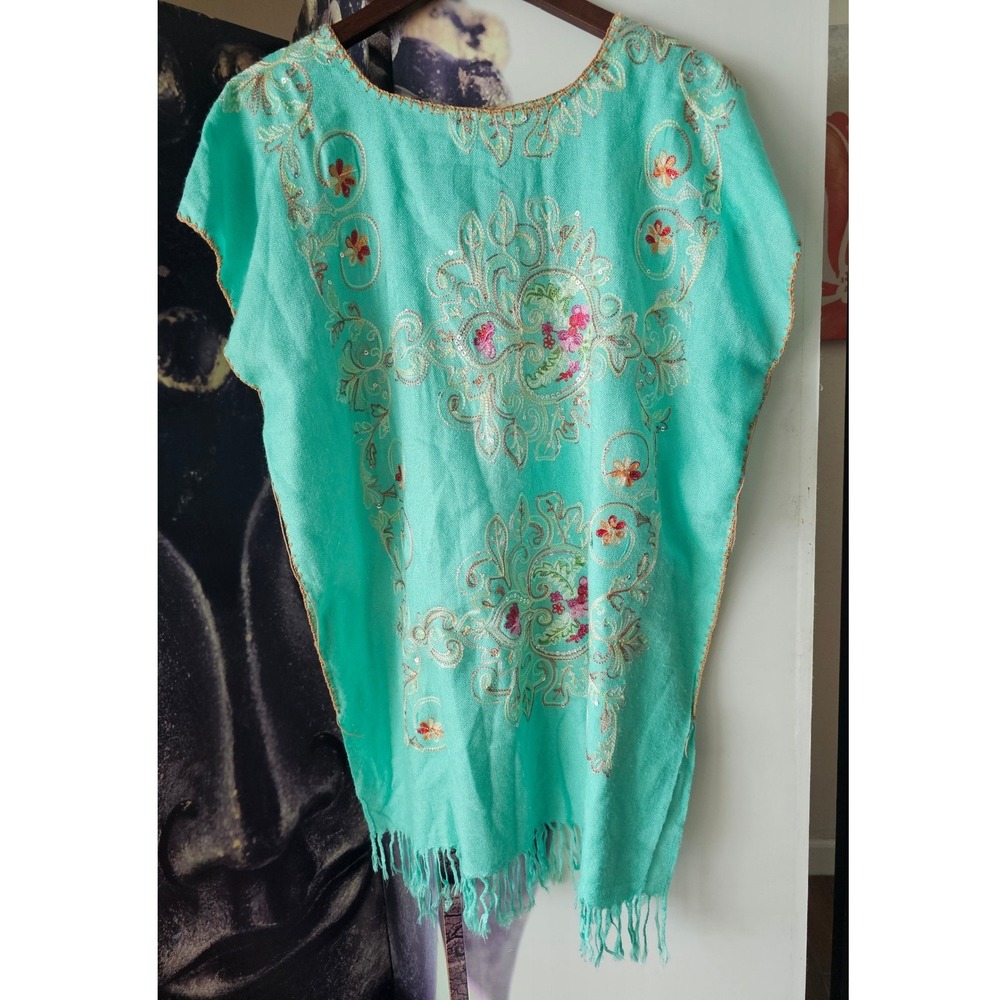 Boho Embroidered Fringe Festival Long Tunic Top Cover Up Dress One Size - Picture 3 of 7